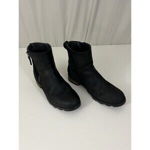 Sorel Emelie Boots Women's 6.5 Black Nubuck Suede Waterproof Zip Lug Booties